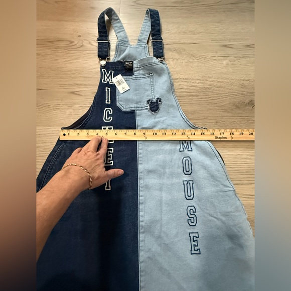 Her Universe Disney Mickey Mouse Blue Stretch Denim Overalls Sz Small - Picture 6 of 8